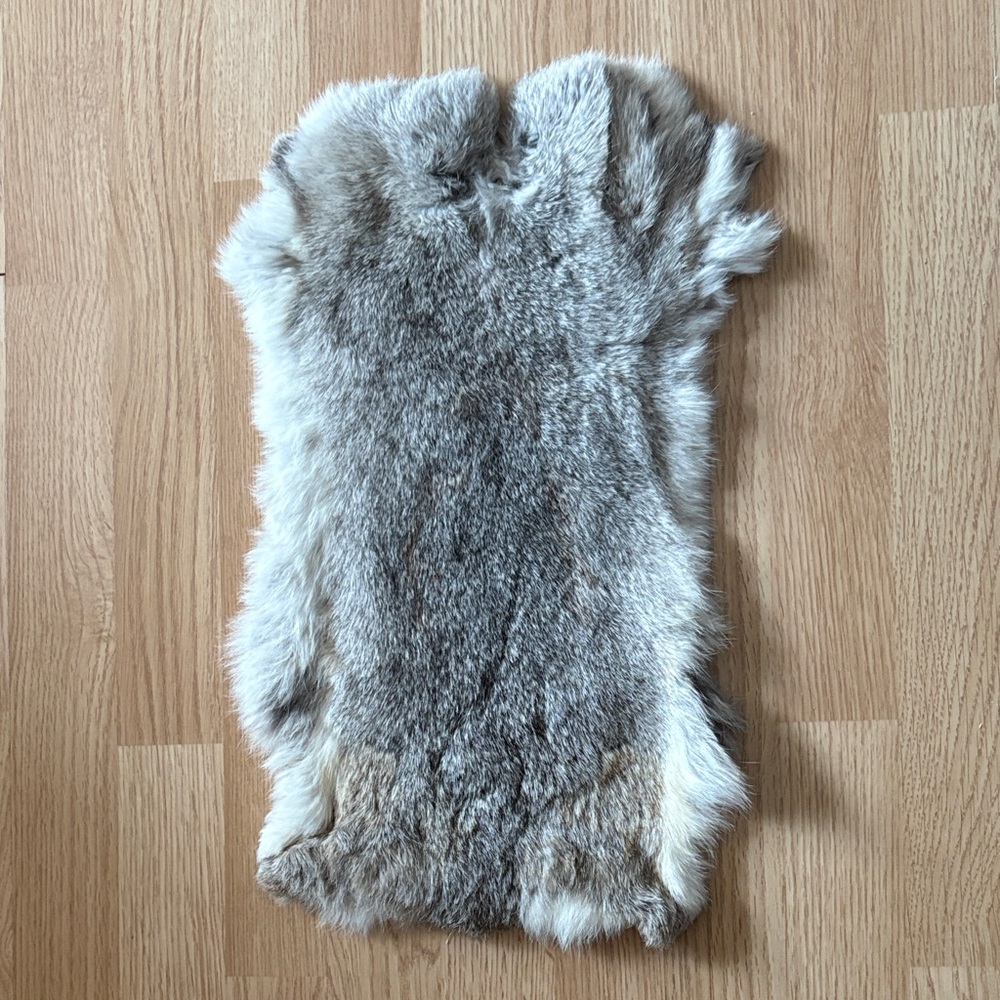 #0049 Gray White Rabbit Fur Pelt Craft Supply